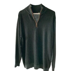 Tricots St Raphael Mens Collared LS Herringbone Charcoal Part Zip Sweater EUC M